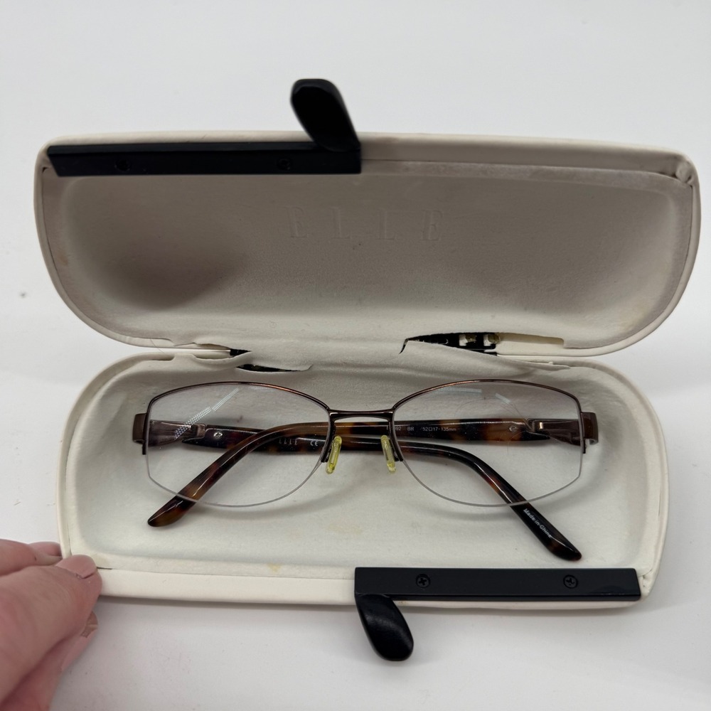 ELLE Eyeglasses Tortoise Shell Semi Frame Metal Frames EL13392 BR 52 17 135mm